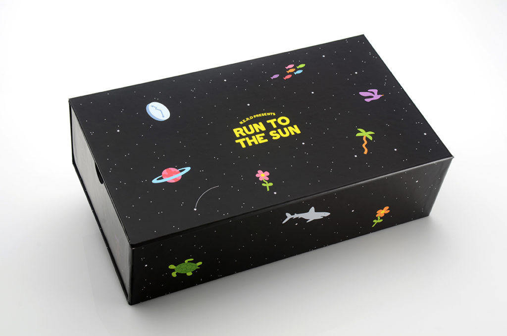 box, outer space, N.E.R.D., black, planets, cool packaging design
